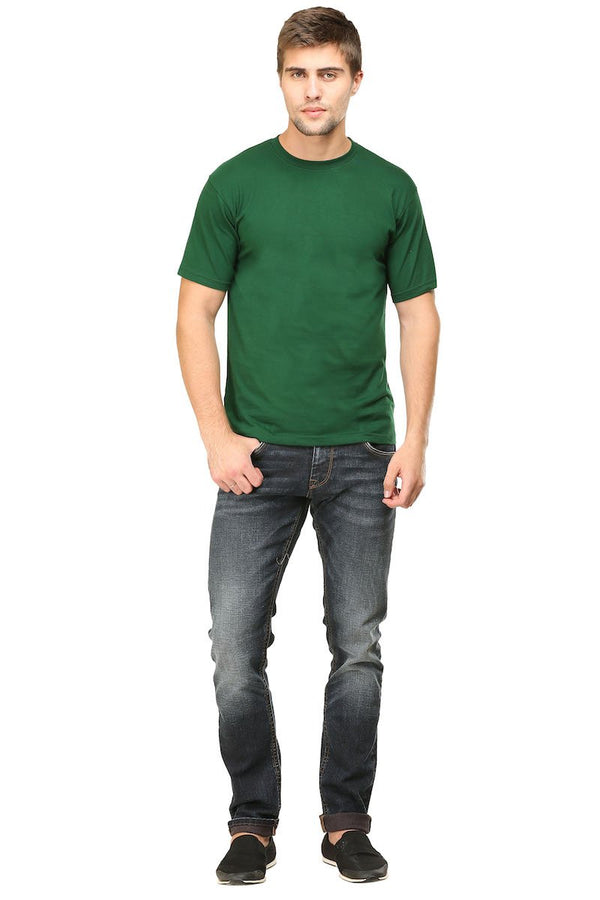 Bottle Green Plain Round Neck T-Shirt - Mister Fab