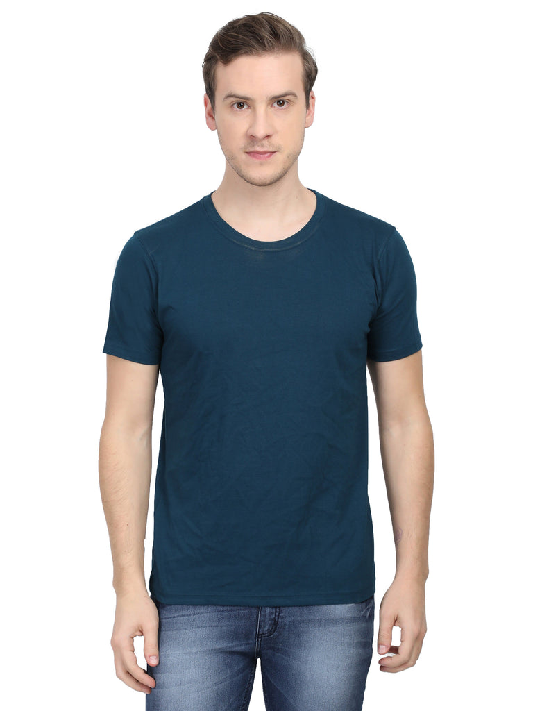 Petrol Blue Plain Round Neck T-Shirt - Mister Fab