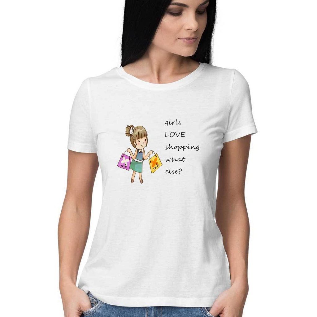Girls Love Shopping Women Round Neck T-Shirt - Mister Fab