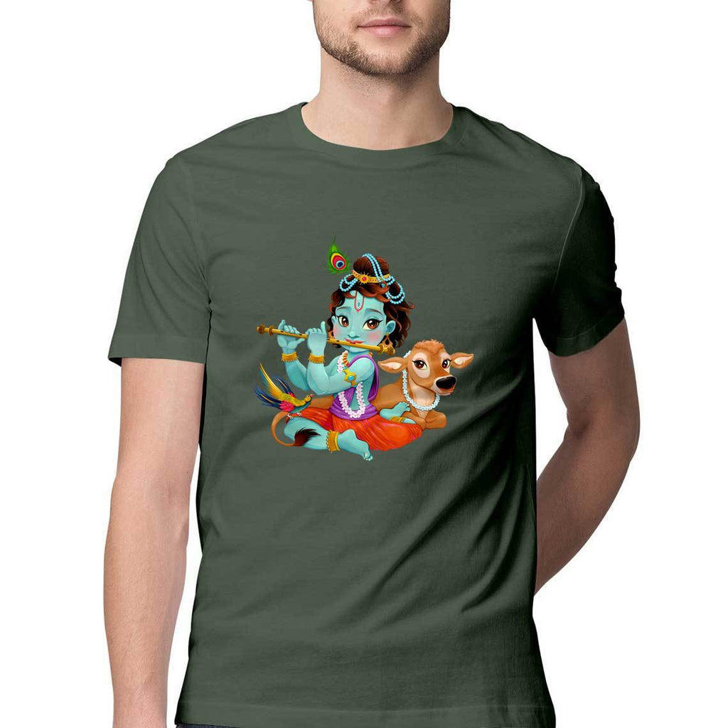 Krishna Gopal With Flute Round Neck T-Shirt (Janmasthami 2019) | Misterfab - Mister Fab