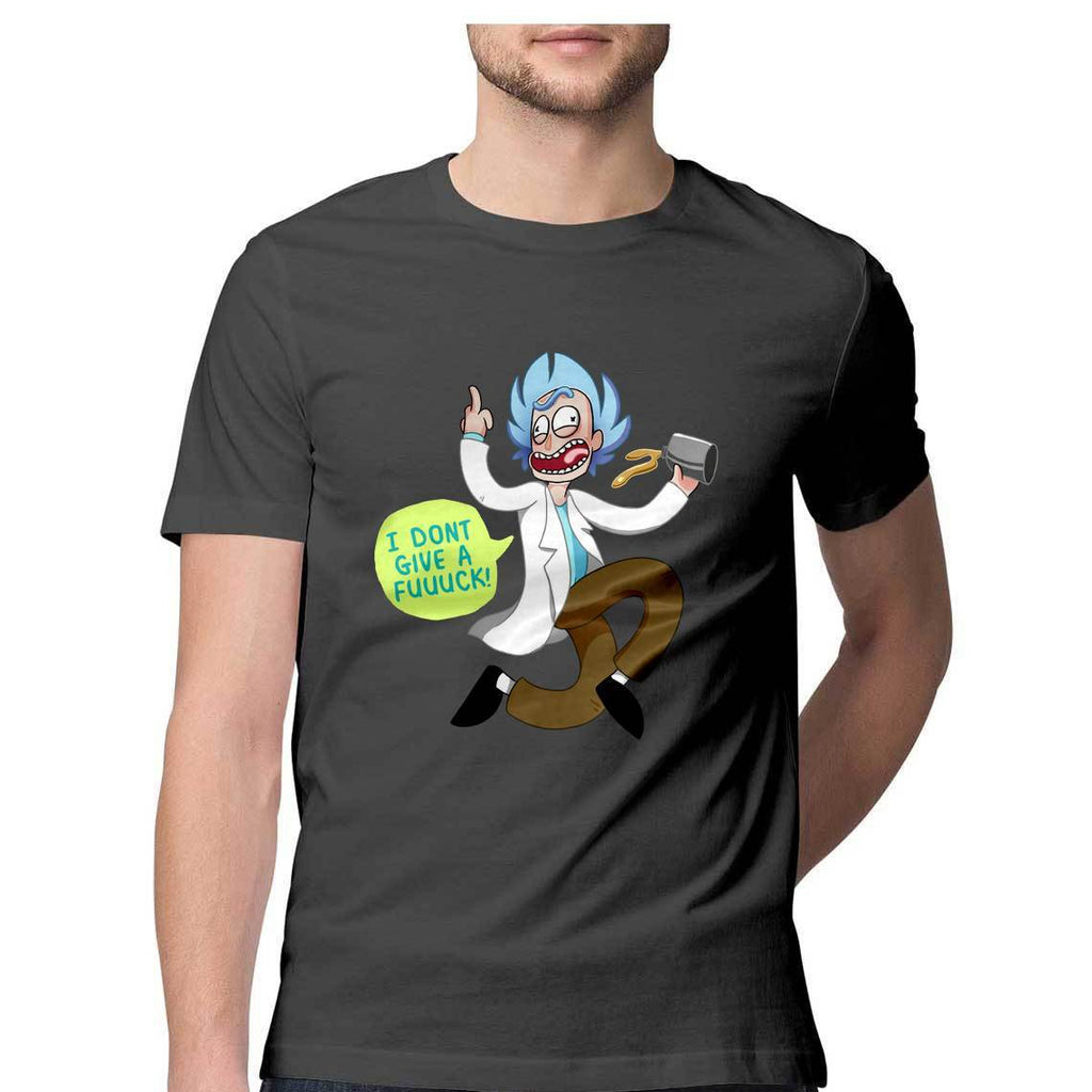 I don't give a f**k Rick and Morty Round Neck T-Shirt - Mister Fab