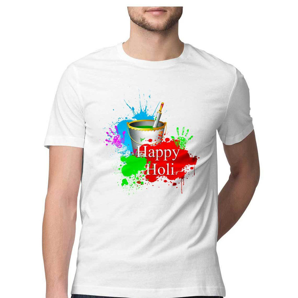 Happy Holi With Colourful Hand Round Neck Tshirt - Mister Fab