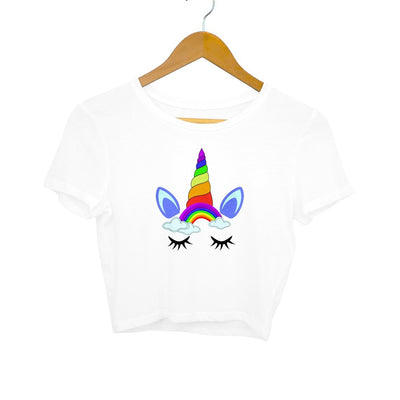 Rainbow Unicorn Face Crop Top - Mister Fab