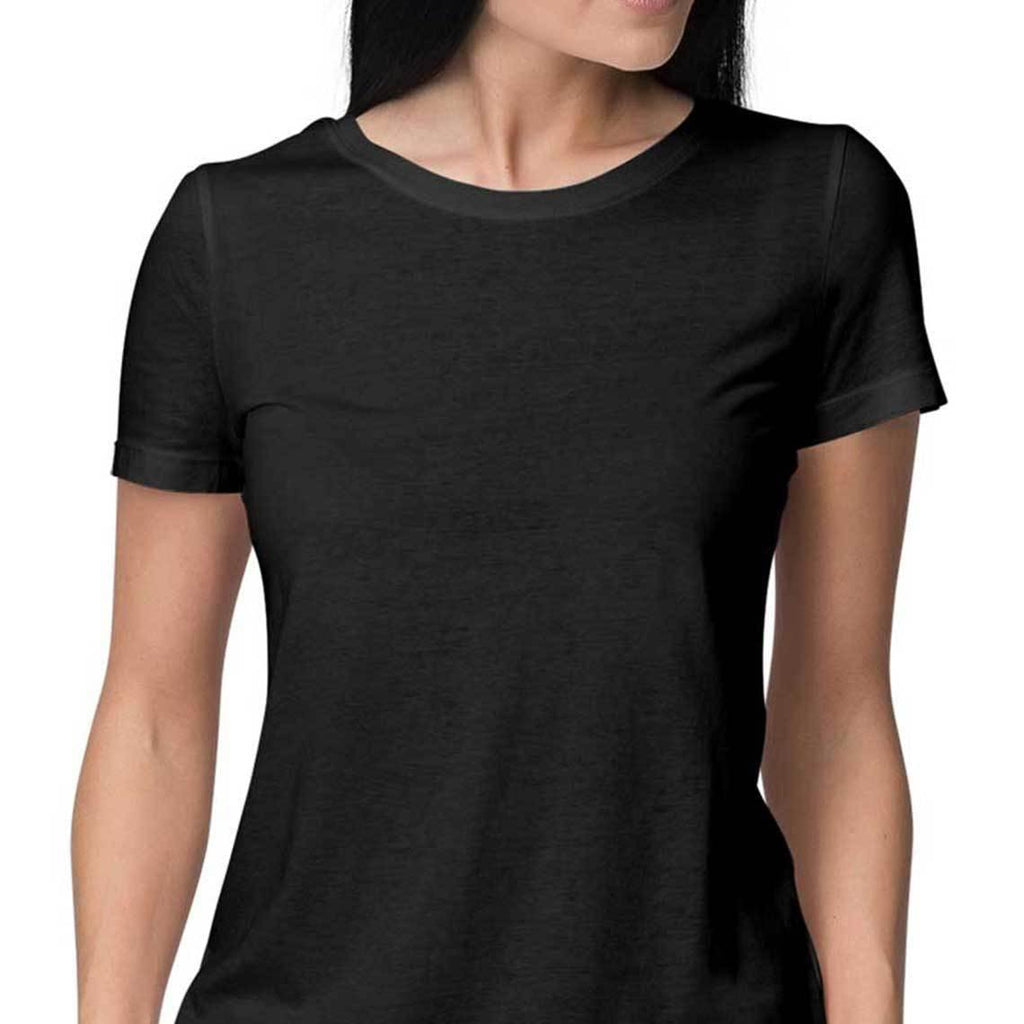 Women Black Round Neck plain T-Shirt - Mister Fab