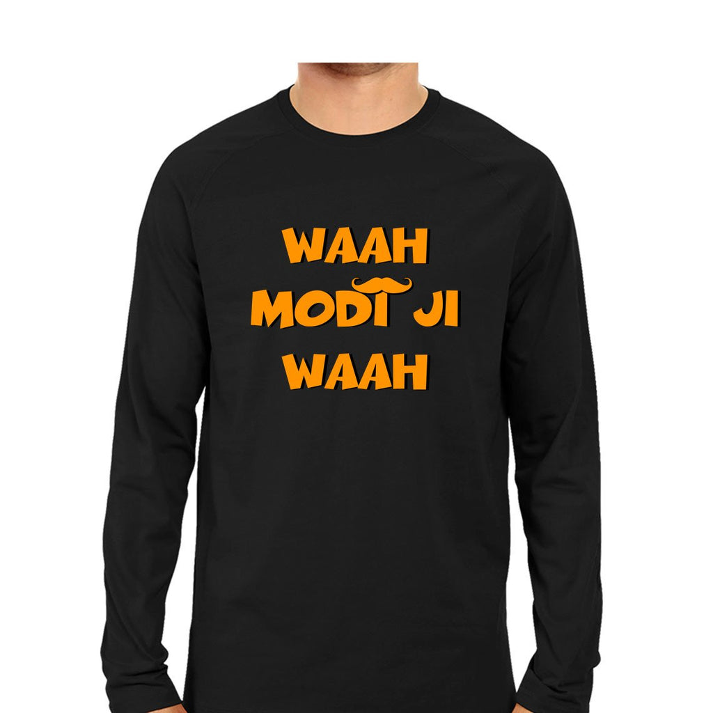 Waah Modi Ji Waah Men Round Neck Long Sleeve T-Shirts - Mister Fab