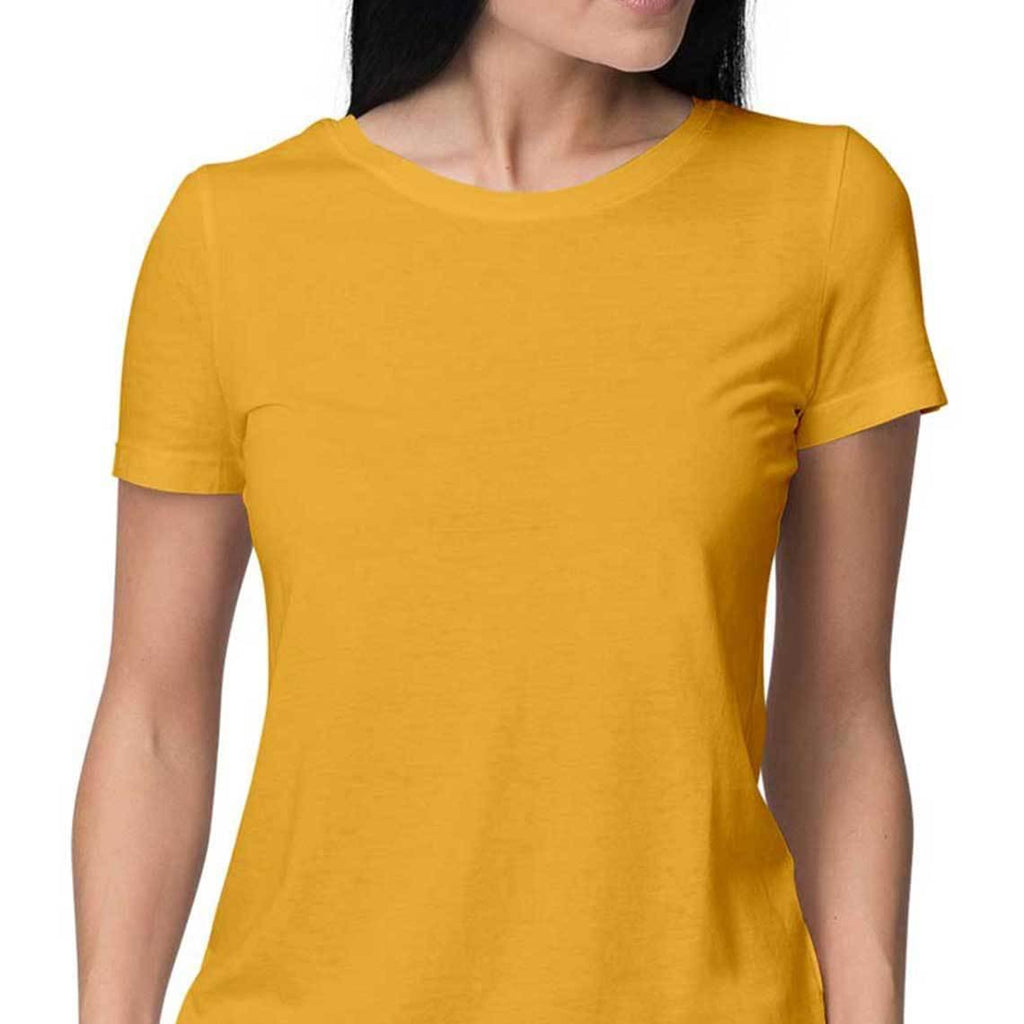 Women Golden Yellow Round Neck plain T-Shirt - Mister Fab