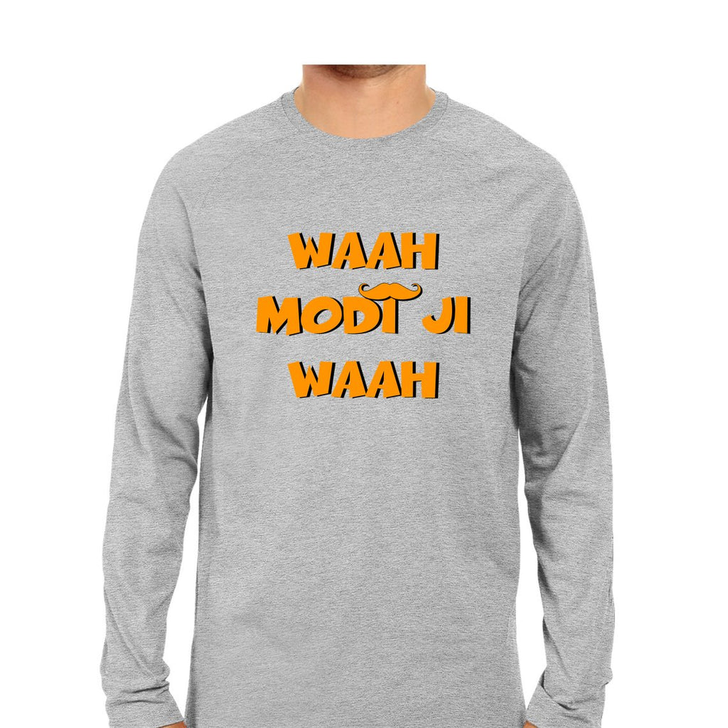 Waah Modi Ji Waah Men Round Neck Long Sleeve T-Shirts - Mister Fab