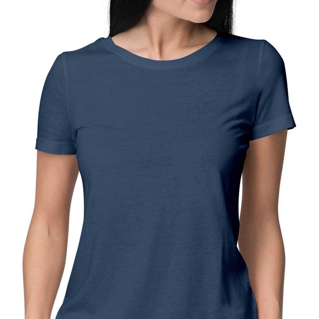 Women Navy Blue Round Neck plain T-Shirt - Mister Fab