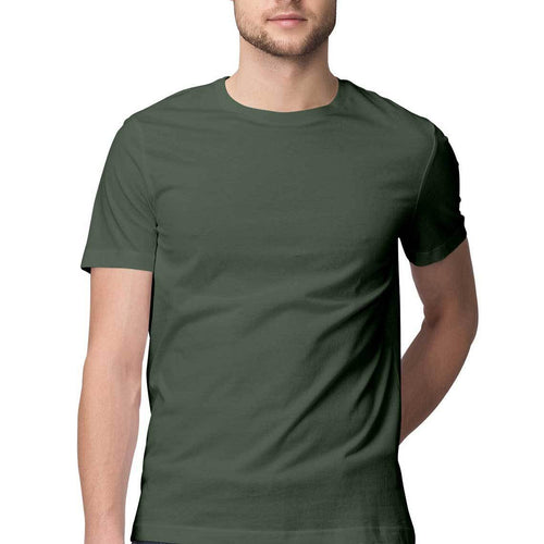 Olive Green Plain round Neck T-Shirts - Mister Fab