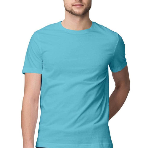 Sky Blue Plain round Neck T-Shirts - Mister Fab