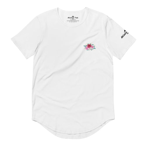 Red Rose Pocket Longline Curved Hem T-shirt - Mister Fab