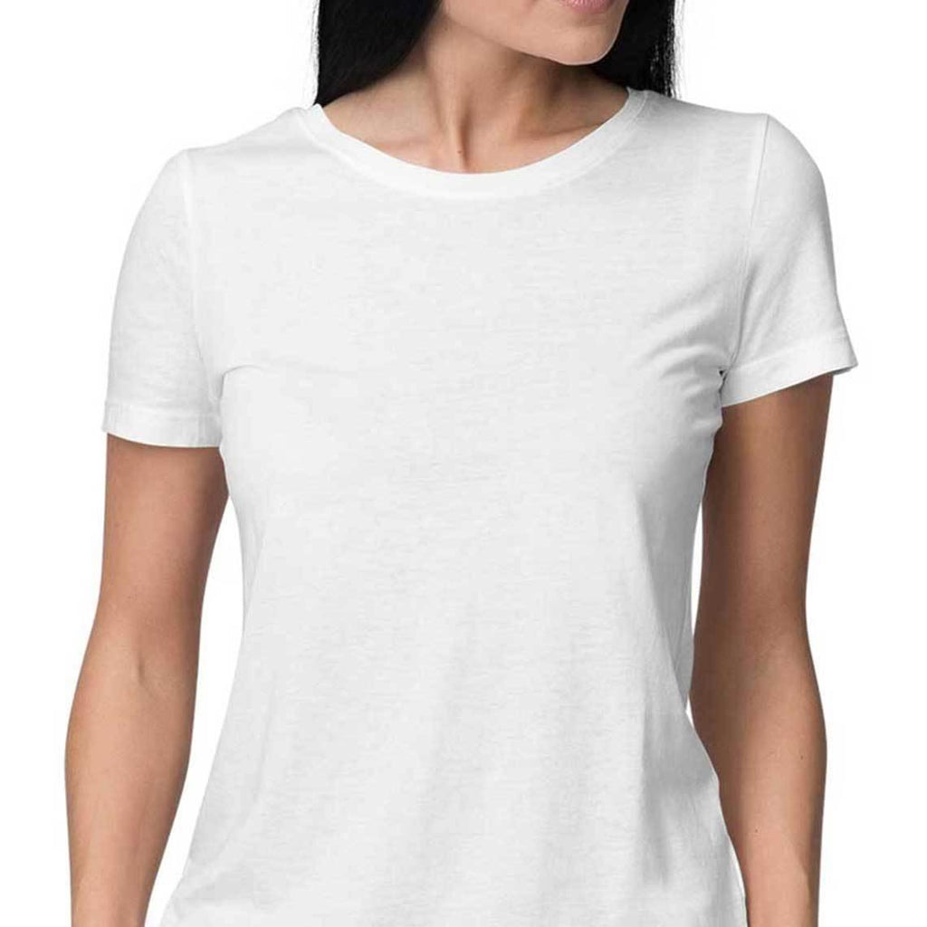 Women White Round Neck plain T-Shirt - Mister Fab