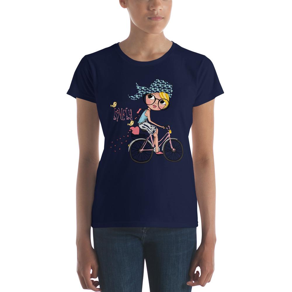 Lovely Bicycle Girl Women T-Shirts - Mister Fab