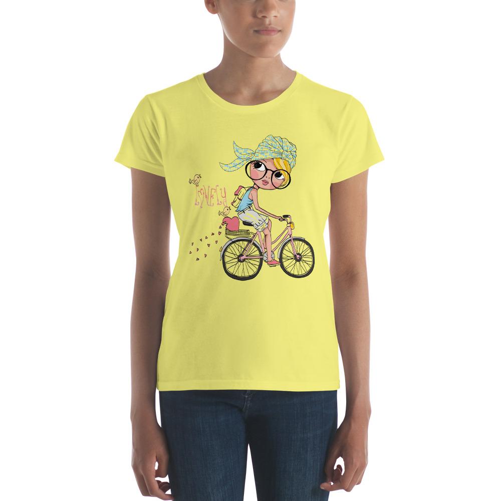 Lovely Bicycle Girl Women T-Shirts - Mister Fab