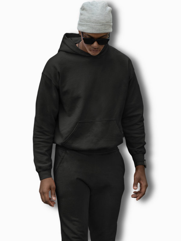 Unisex Premium Quality Heavyweight Oversized Hooded Sweatshirt and Jogger Co-ord Set - Black