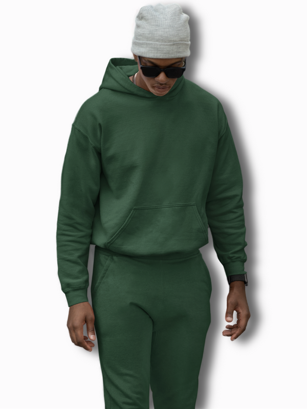 Unisex Premium Quality Heavyweight Oversized Hooded Sweatshirt and Jogger Co-ord Set - Bottle Green