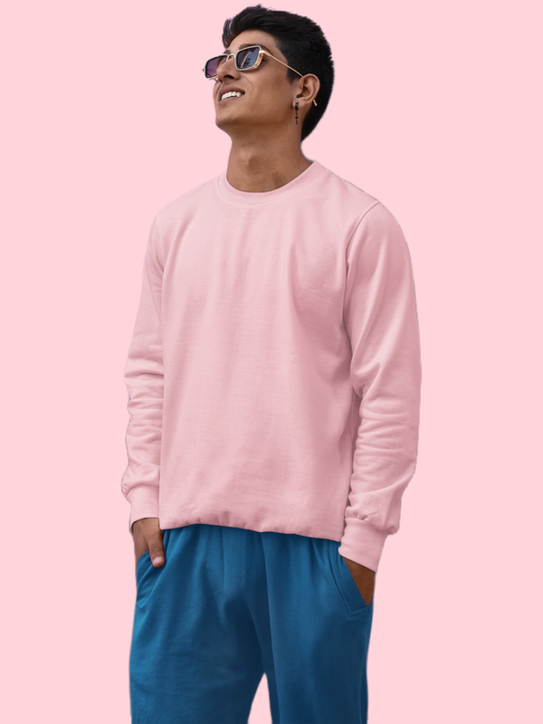 Mister Fab Premium Light Pink Cotton Sweatshirt