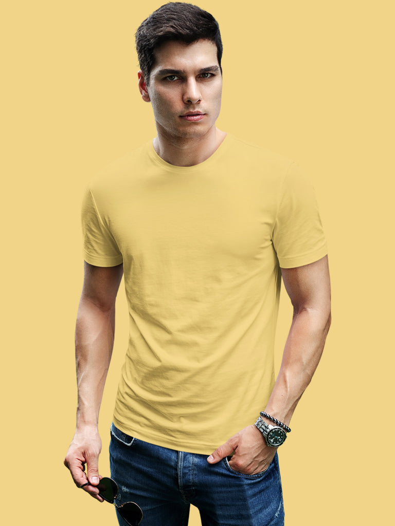 Mister Fab Premium Light Yellow Cotton T-Shirt