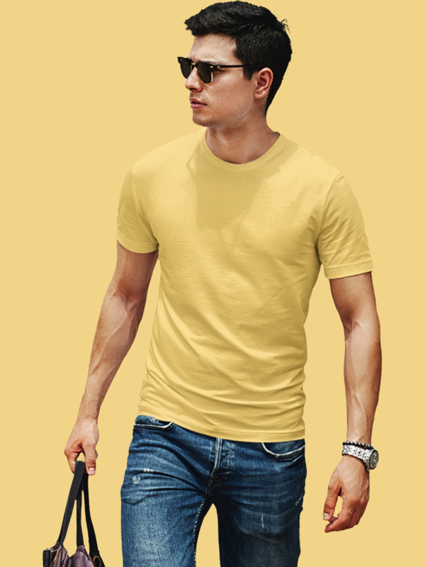 Mister Fab Premium Light Yellow Cotton T-Shirt
