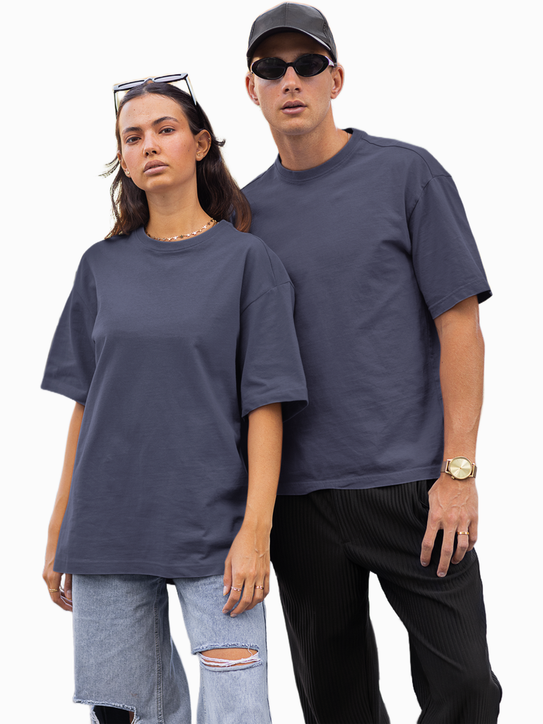 Mister Fab Oversized Premium Navy Blue Cotton T-Shirt