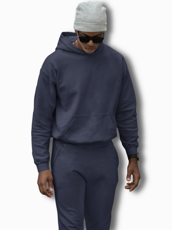 Unisex Premium Quality Heavyweight Oversized Hooded Sweatshirt and Jogger Co-ord Set - Navy Blue