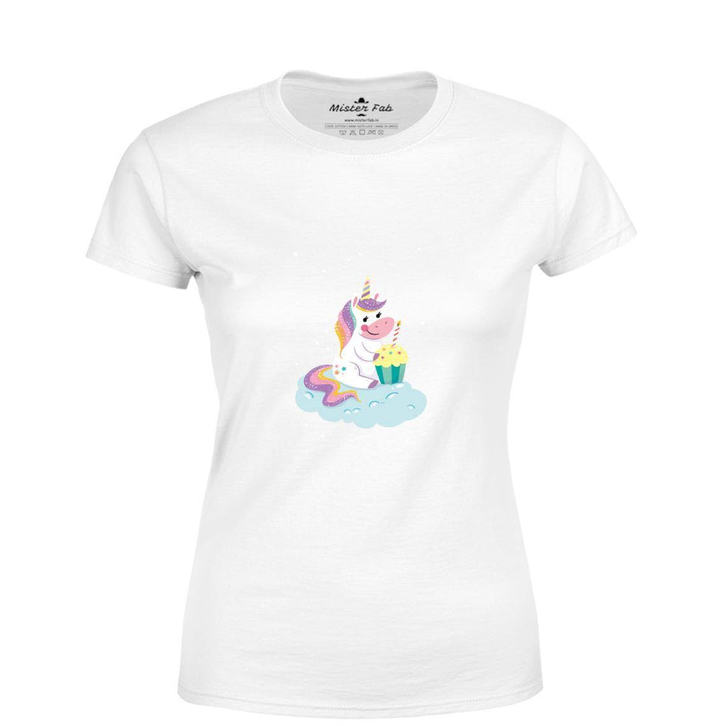 Foodie Unicorn Women Round Neck T-Shirts - Mister Fab