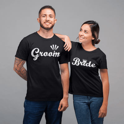 Groom and Bride Round Neck T-Shirt - Mister Fab