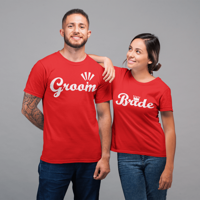 Groom and Bride Round Neck T-Shirt - Mister Fab