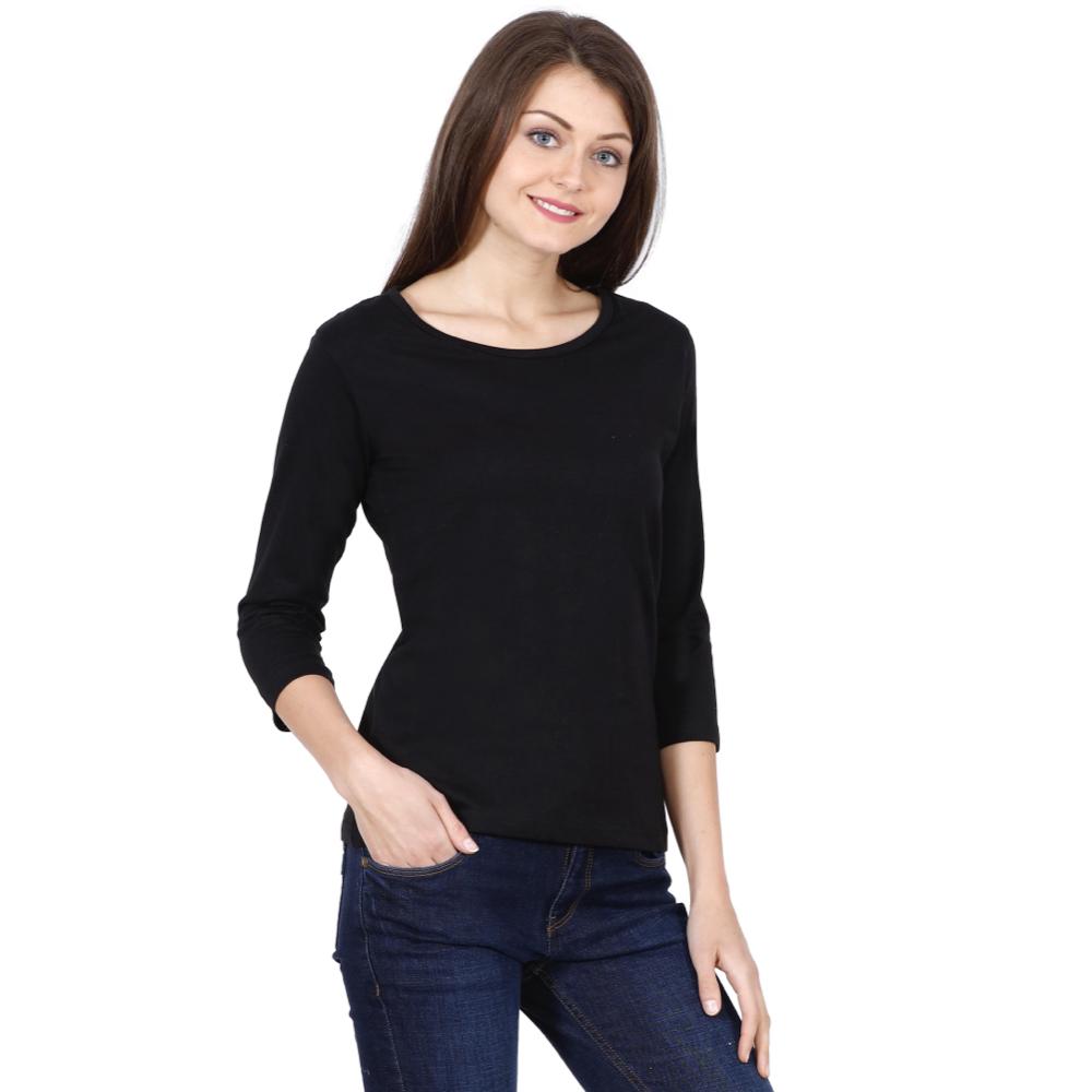 Female Round Neck Solid Full Sleeve T-Shirts - Mister Fab