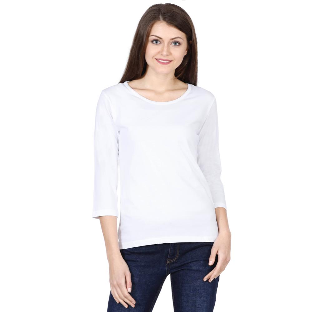 Female Round Neck Solid Full Sleeve T-Shirts - Mister Fab